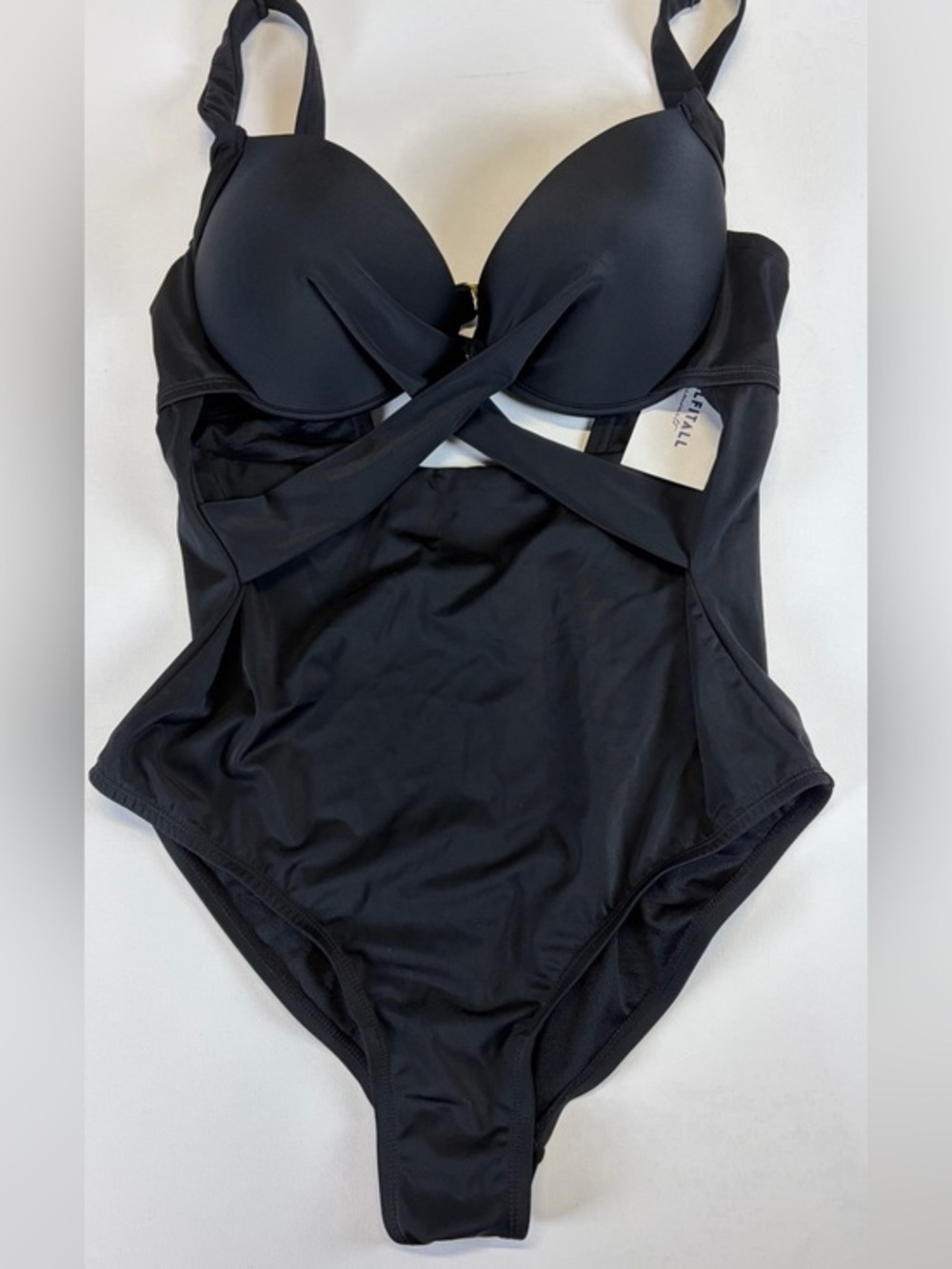 FULLFITALL Black One Piece SwimsuitTwist Front Padded Tummy Control Sz 16
